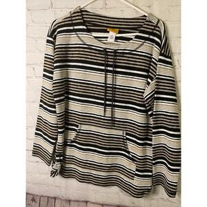 Ruby Red Lightweight Knit Striped Sweater Medium Boho Chic Casual Pullover‎